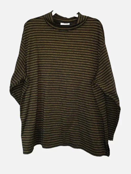 Westbound II 2X Black Gold Striped Mock Neck Top Long Sleeve Stretch Plus Size - Picture 1 of 7